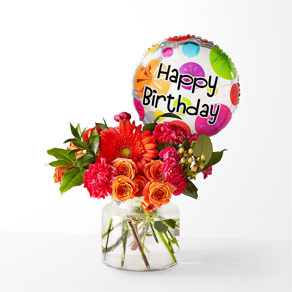 Fiesta Bouquet with Birthday Balloon – STEMZ FLORIST & TREASURES, Calgary AB