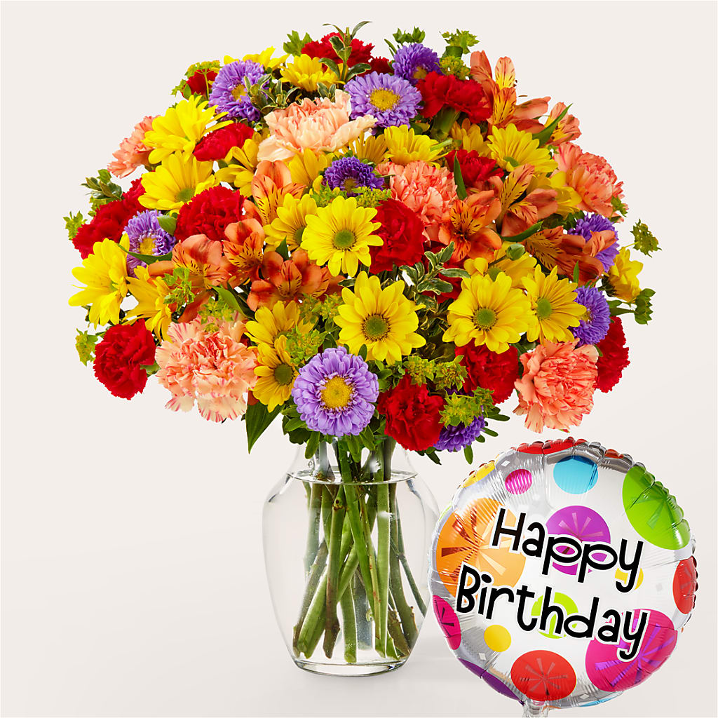 Kaleidoscope Bouquet with Birthday Balloon – STEMZ FLORIST & TREASURES, Calgary AB