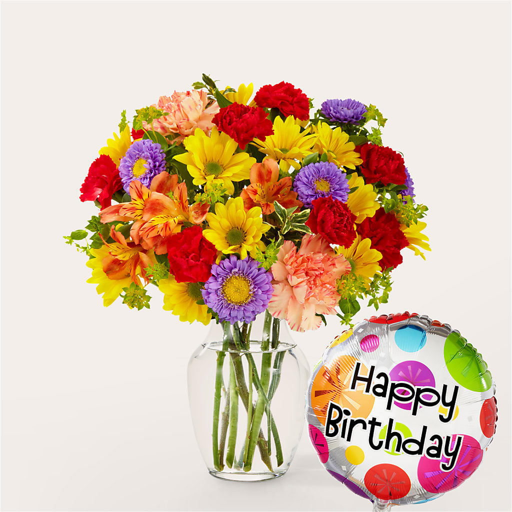 Kaleidoscope Bouquet with Birthday Balloon – STEMZ FLORIST & TREASURES, Calgary AB