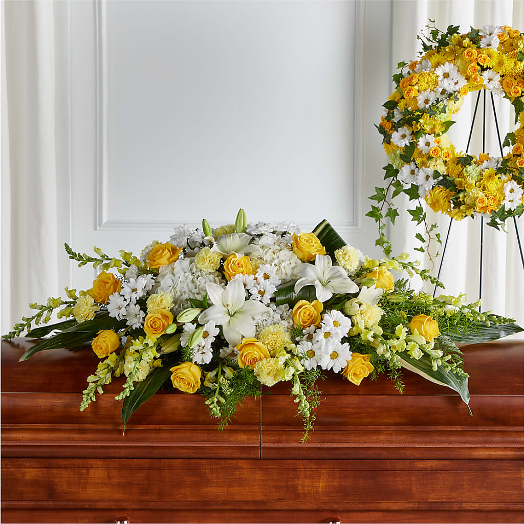 Golden Harmony Casket Spray – STEMZ FLORIST & TREASURES, Calgary AB