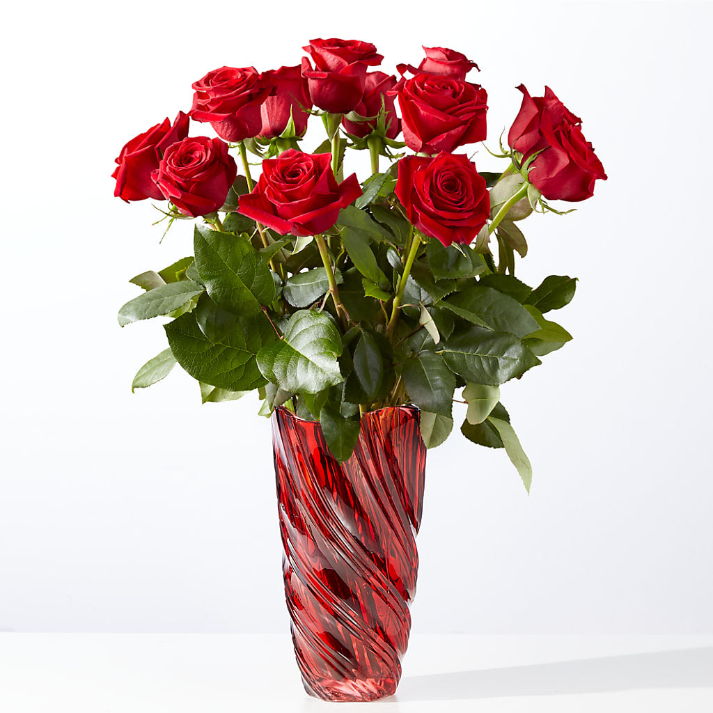 Classic Love Red Rose Bouquet with Luxe Swirl Vase – STEMZ FLORIST & TREASURES, Calgary AB