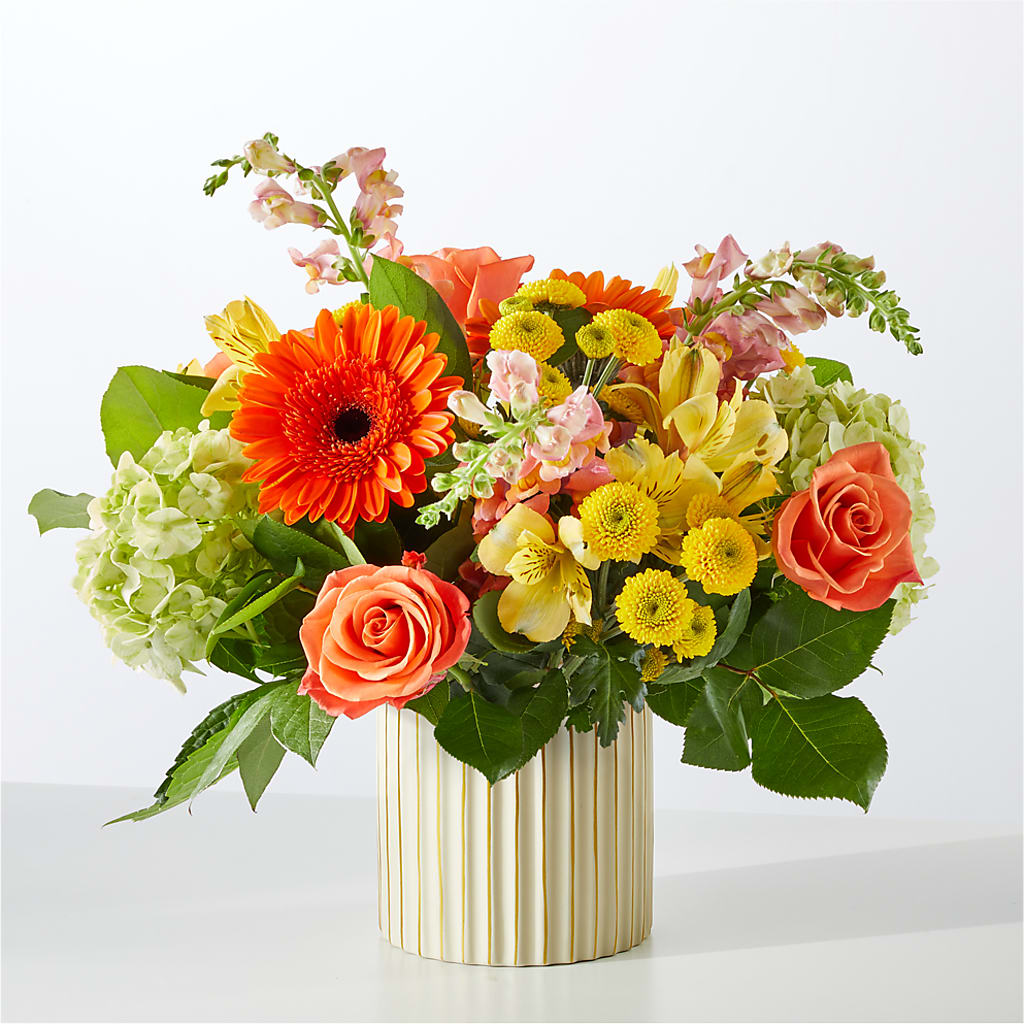 Autumn Sunshine Bouquet with Ivory Vase – STEMZ FLORIST & TREASURES, Calgary AB